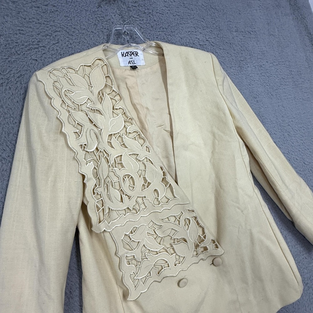 Vintage Kasper For A.S.L. Blazer Jacket Womens 8 Beige Cutwork Floral 80s - Picture 4 of 16
